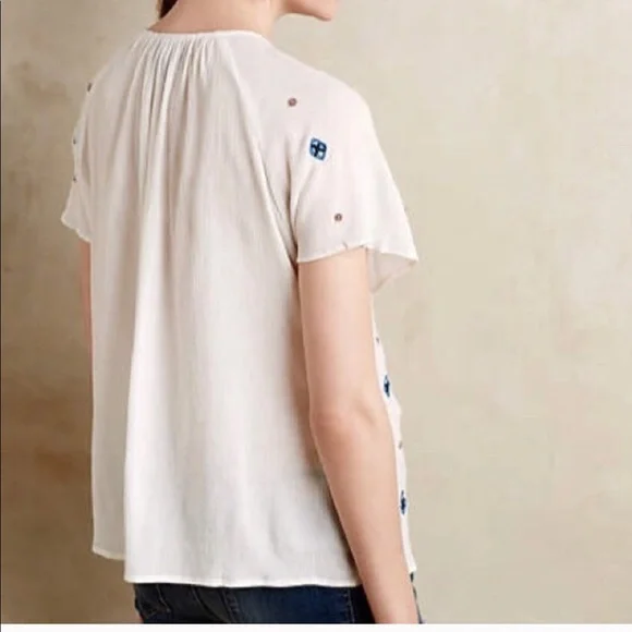 Anthropologie Maeve embellished embroidered top XS jeweled boho gauzy white - Picture 8 of 8